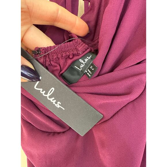 NWT Lulus In Love Forever Plum Lace-Up High-Low Maxi Dress Wedding Prom Size XL - Picture 8 of 8